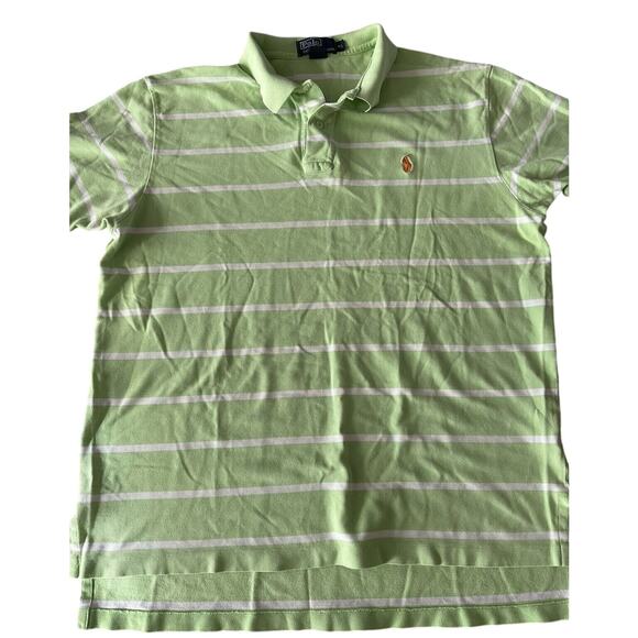 Ralph Lauren Polo Golf Shirt Mens XL Green/White Stripe Orange Pony Short Sleeve - Picture 1 of 10